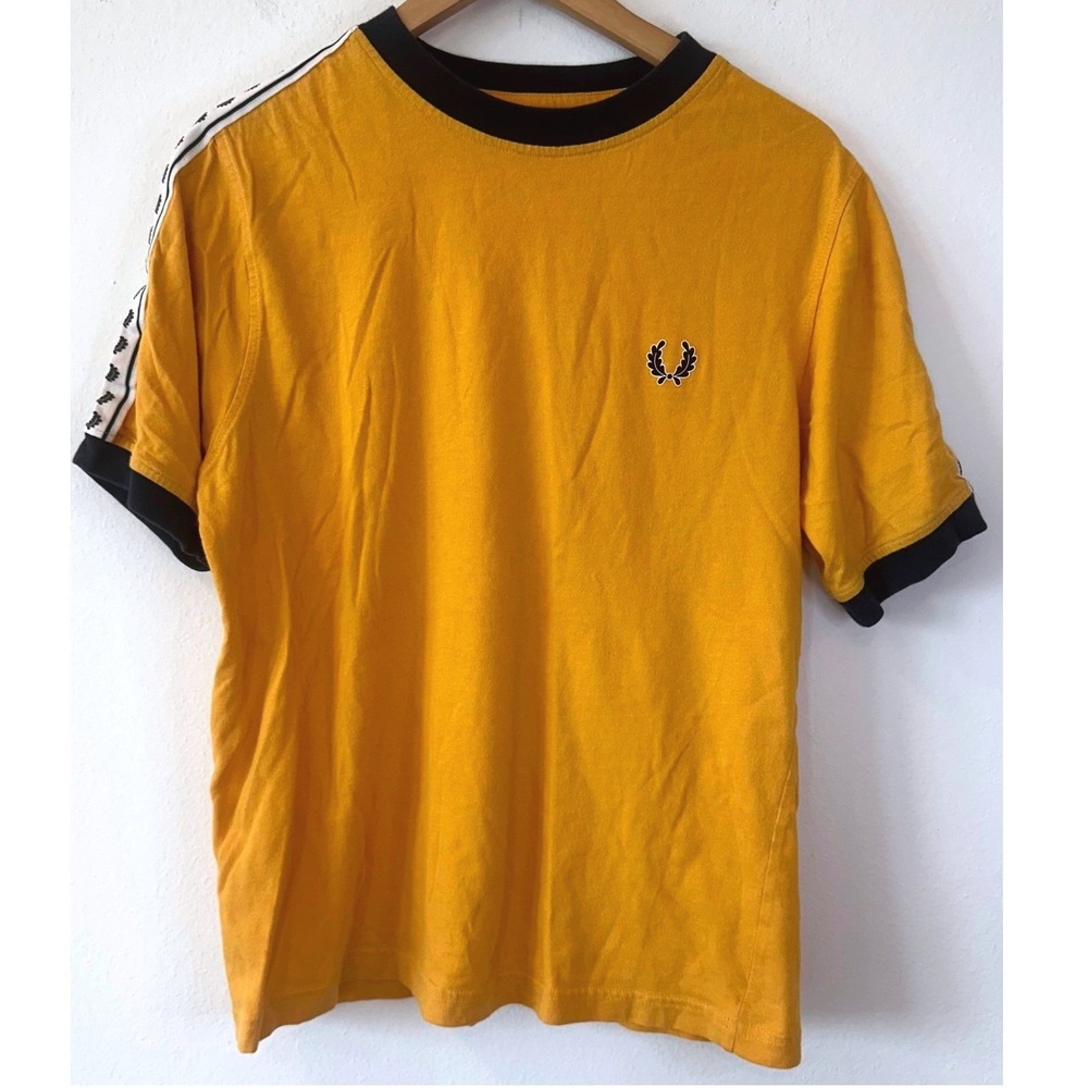 Fred Perry Sportswear Mustard Yellow Ringer T-Shirt Tape Sleeve M1367 Mens M